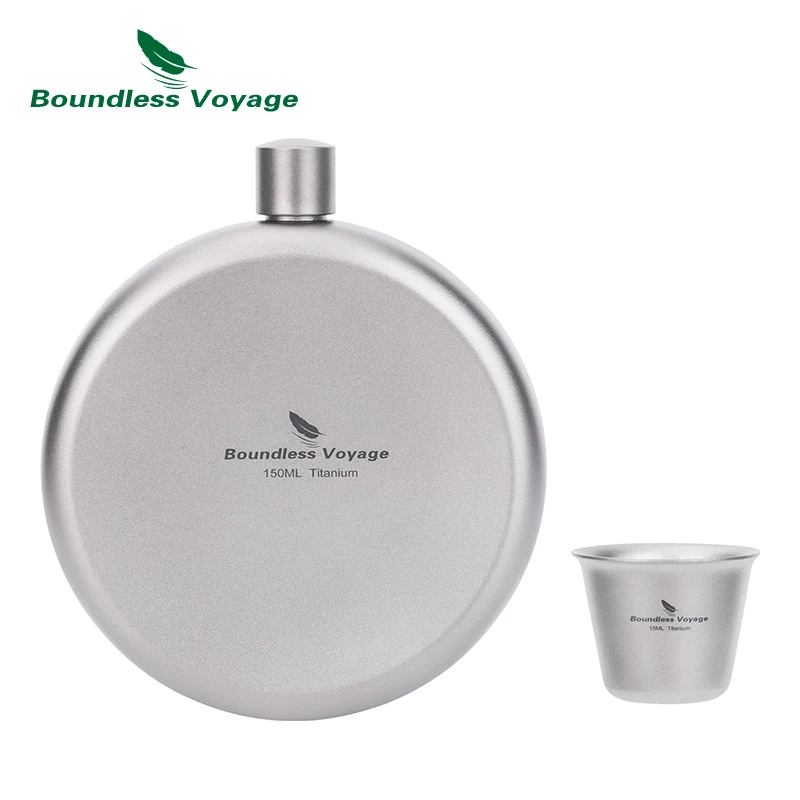 

Boundless Voyage 150ml Titanium Hip Flask Small Round Wine Bottle Camping Outdoor Portable Whiskey Alcohol Drinkware With Funnel