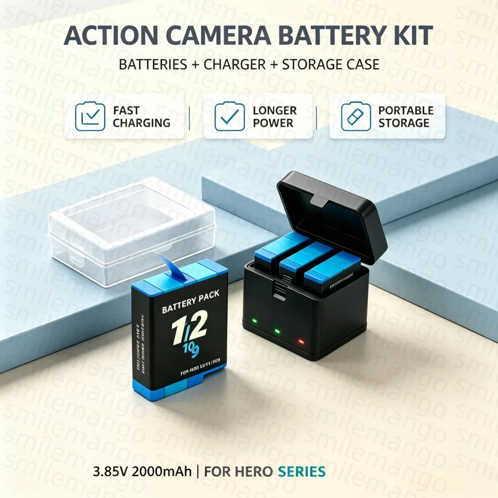 Battery For GoPro Hero 12 11 10 9 Motion Camera 2000mAh Battery Fast Charger Box For GoPro Hero Rechargeable Battery Accessories