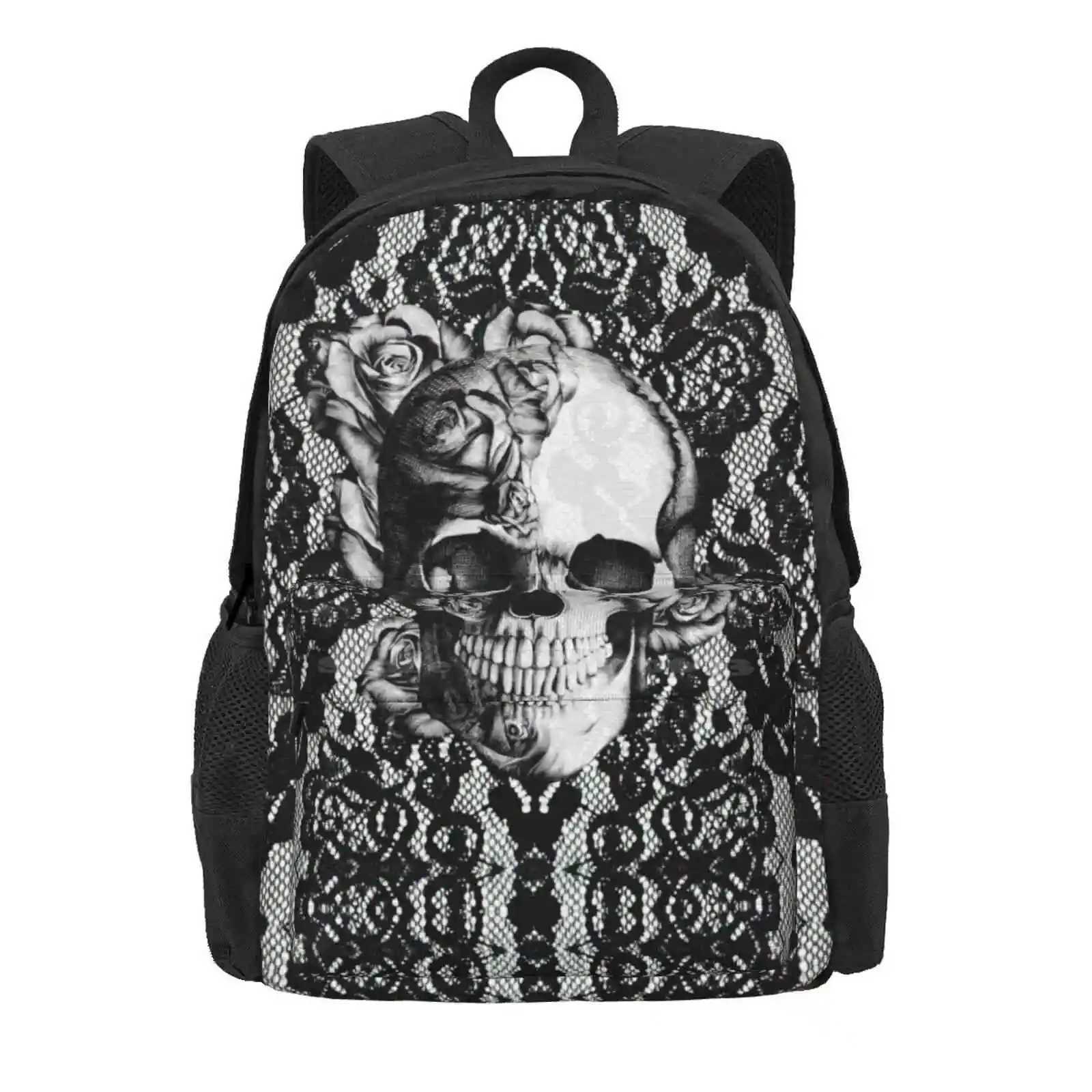 Gothic Lace Skull Hot Sale Schoolbag Backpack Fashion Bags Gothic Skull Rose Skull Floral Skull Flower Skull Skull And Roses