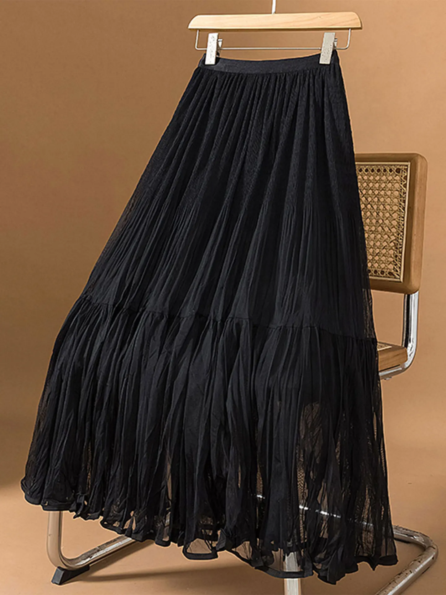 

Женская шифоновая юбка Ele Bla больших размеров, весна 2026, с высокой талией, на резинке, скрывающая бедра, универсальная, средней длины