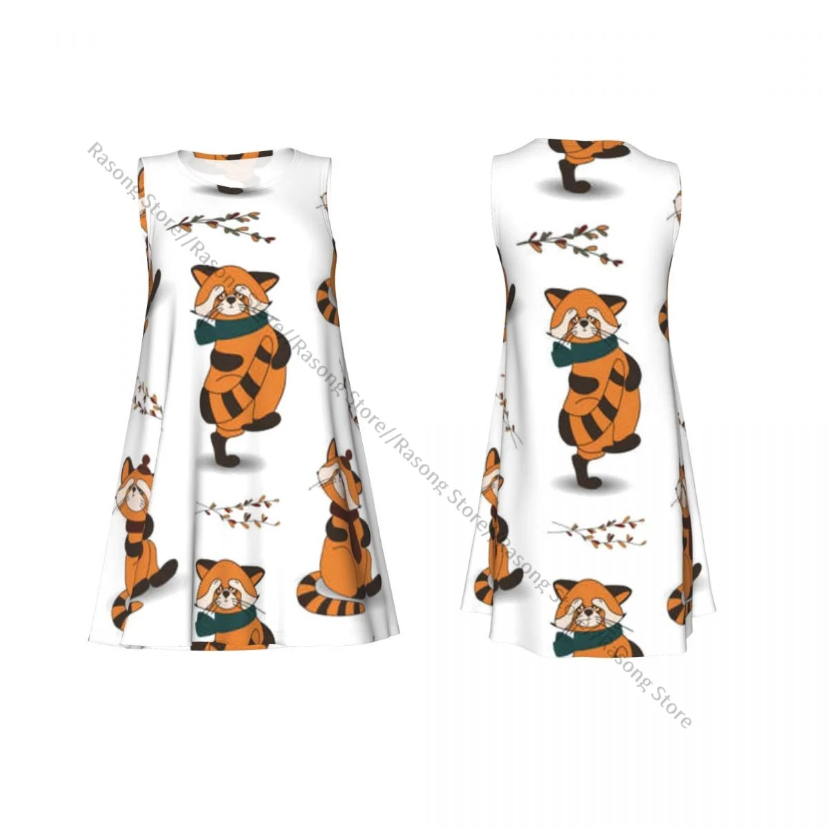 ชุดสตรีฤดูใบไม้ร่วงสัตว์แพนด้าแดงพิมพ์ฤดูร้อนสบายๆ T เสื้อชายหาด COVER UP Tank Dress