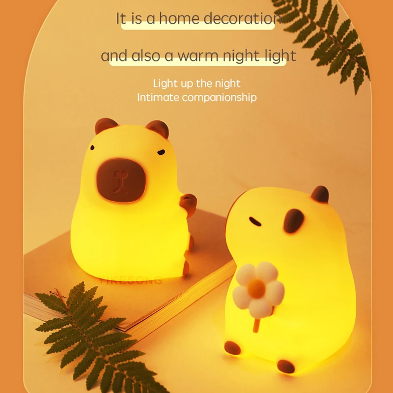 Cute Silicone Mango Capybara Night Light Touch Bedside Sleep Lamp RGB Timing Function Nightlight Gift USB Rechargeable Animal