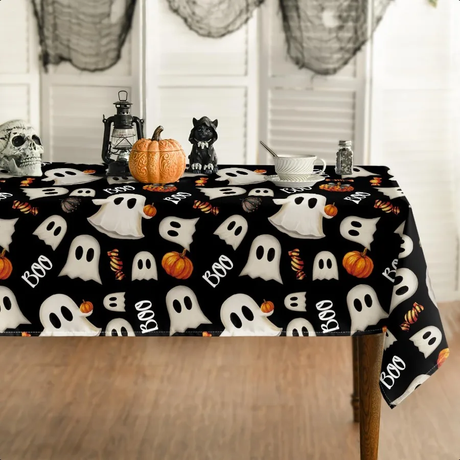 

Halloween Tablecloth 60×84 Inch Rectangular Black Ghost Pumpkin Candy Washable Seasonal Table Cover for Party Picnic Dinner Dec