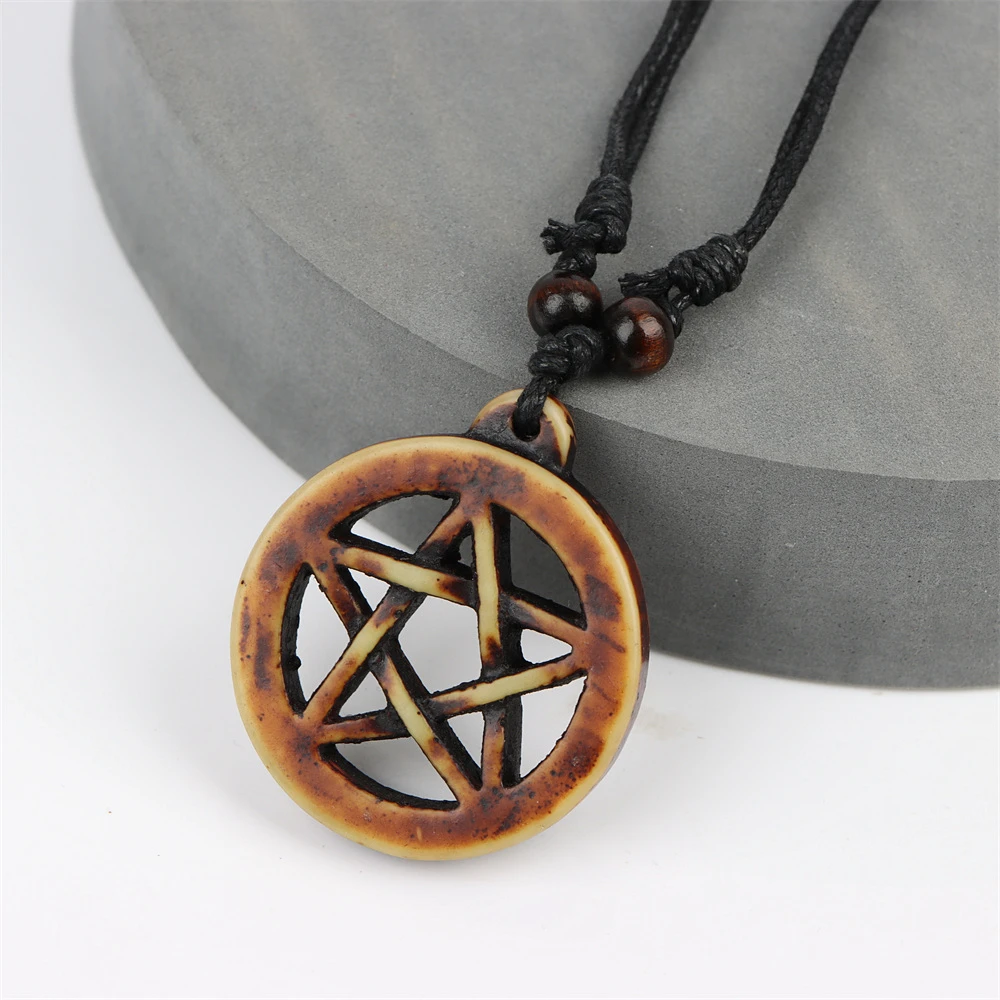 Retro Punk Gothic Turtle Skull Animal Wooden Necklace Men Women Astrolabe Indian Cross Adjustable Rope Chain Jewelry Accessories