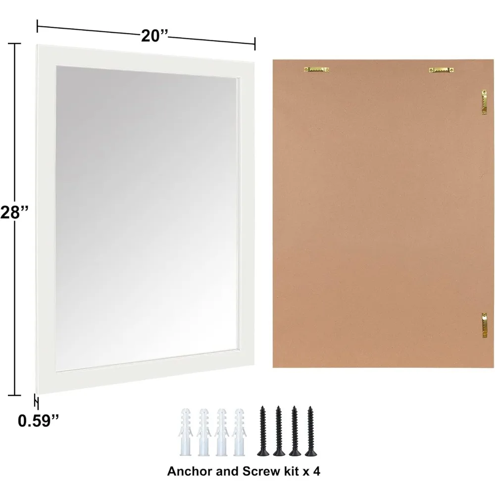 Rectangular Wall Mirror for Home - 20x28 Inches, White Frame, Ideal for Bathroom, Bedroom, Entryway, Living Room