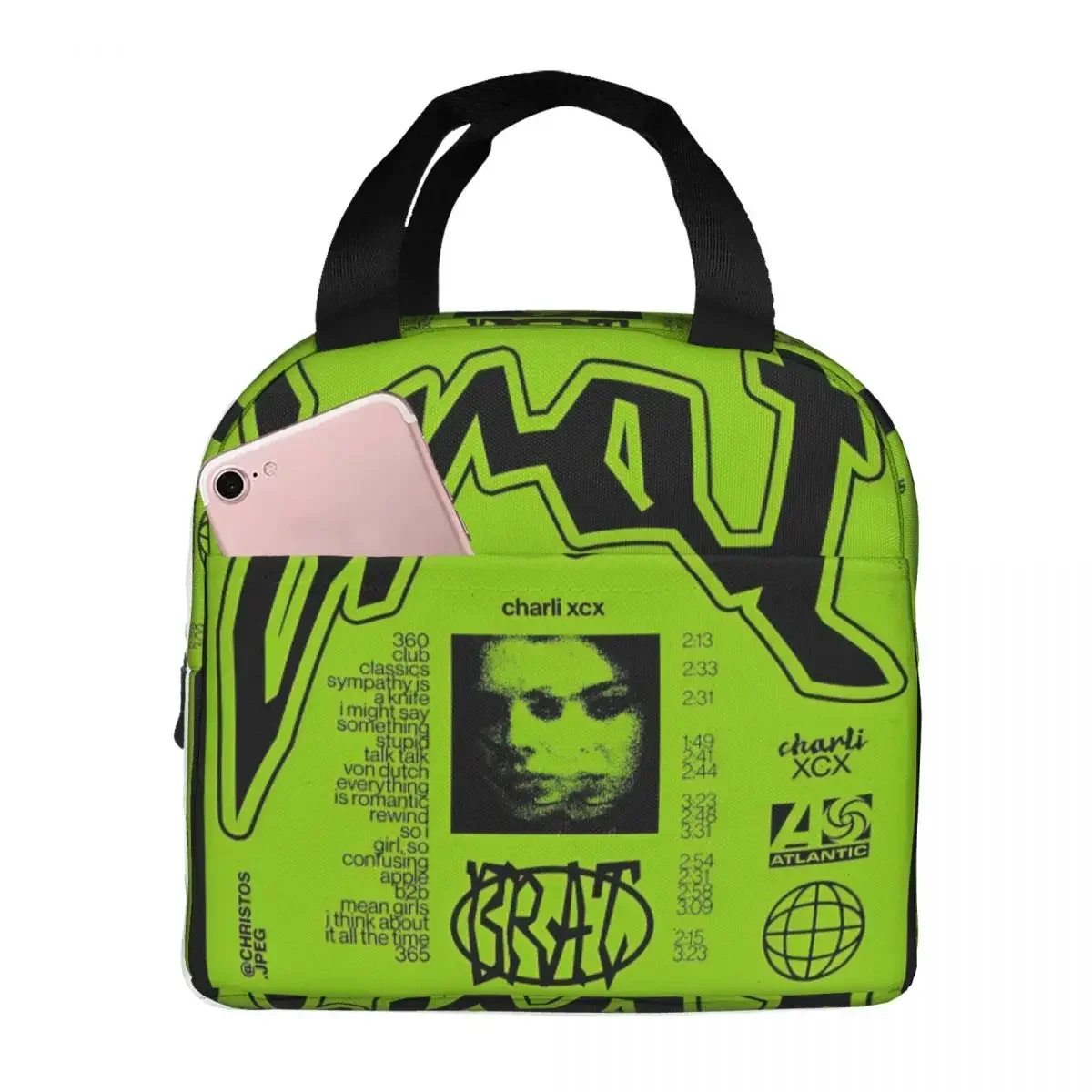 Brat Music Insulated Lunch Bag English Singer Brat Charli Xcx Reusable Cooler Bag Lunch Box Tote Work Picnic Food Handbags