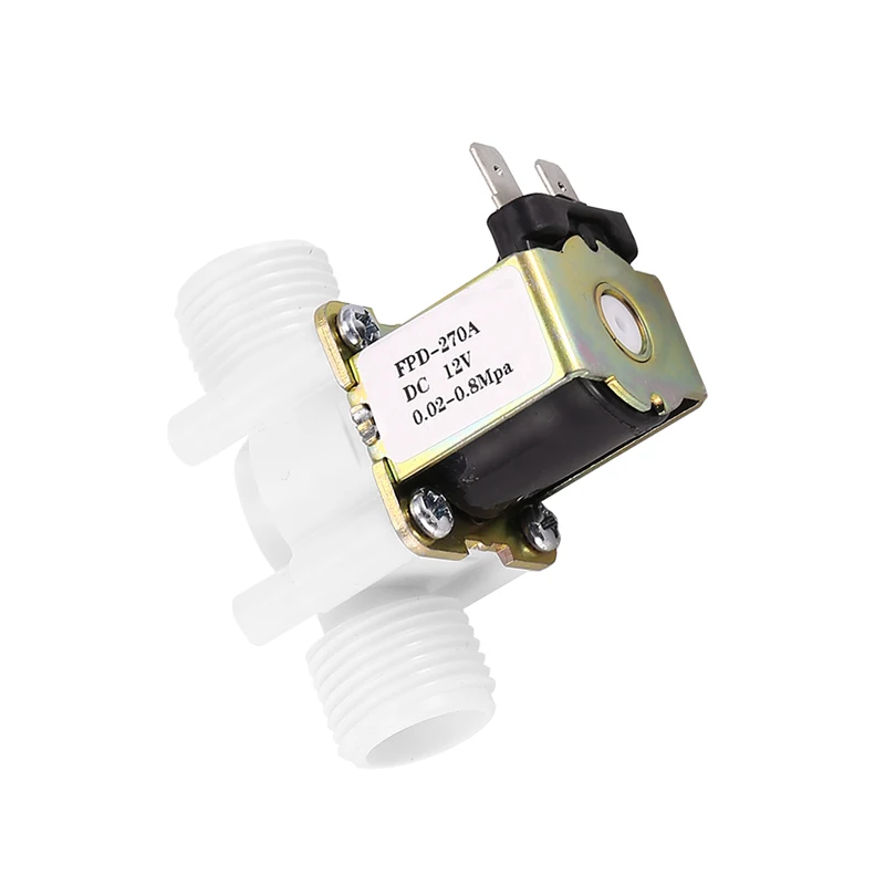 ABGR-Dc12v N/C válvula solenoide de agua normalmente cerrada válvula solenoide eléctrica de plástico G1/2 pulgadas para dispensador de agua