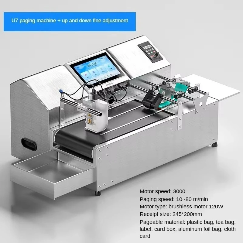 U7 Inkjet Coding Paging Machine TIJ Thermal Inkjet Head 7 Inch Touchscreen Linux OS 1200dpi Plastic Bag Label Card Paging