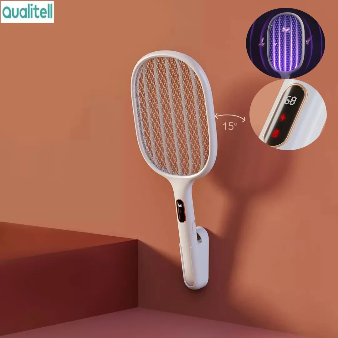 Qualitell Smart Digital Display Electric Mosquito Swatter 2in1 Portable Type-C Charging Wall-mounted Light Trap Mosquito Killer