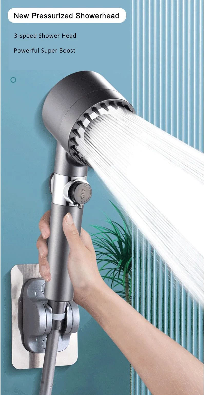 3-Modus-Hochdruck-Duschkopf, verstellbarer Duschkopffilter mit Massagebürste, One-Key-Stop-Dusche, Badezimmer-Zubehör – Detail 1