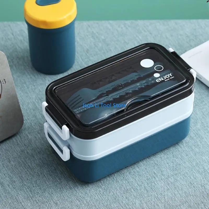 Y08D Double Layer Lunch Box con tappeti per le perdite per le perdite fork