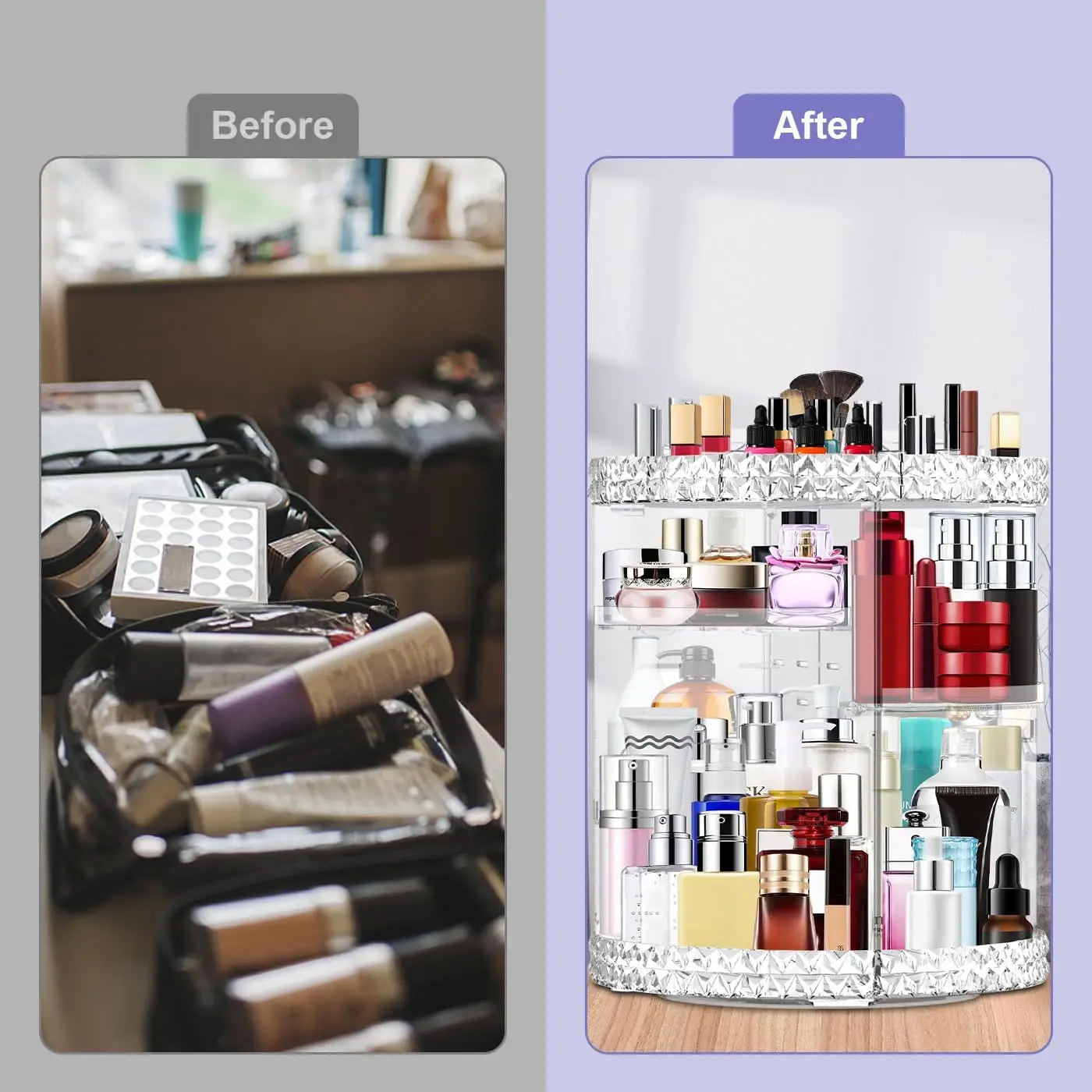 Tyrixma 360° Spinning Skincare Storage , Clear Rotating Makeup Organizer, Adjustable Layer Lazy Cosmetic Organizer For Dresser & Bathroom.