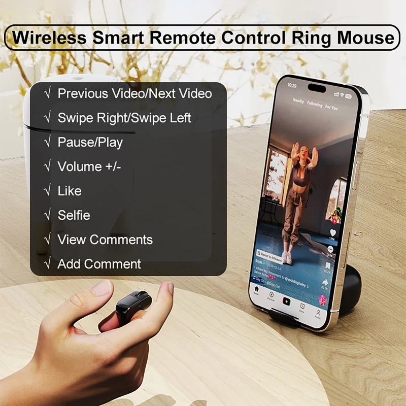 Wireless Smart Remote Control Ring Mouse Multifunctional Touch 2.4G Bluetooth Compatible Remote Control Selfie and Short Video