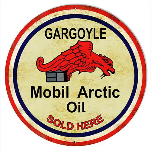 Gargoyle Mobil Artic Oil продается здесь, металлический знак, 14 кругов