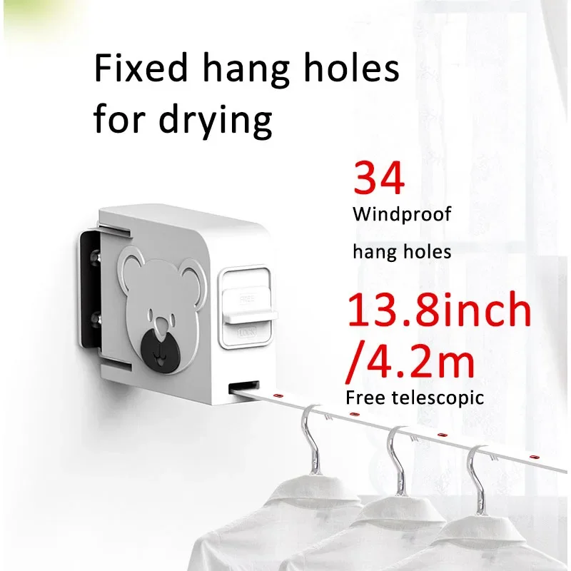 Retractable Clothesline Indoor Outdoor Clothes Line Heavy Duty Clothes Drying Laundry Line Wall Mounted Rack Clothing Line