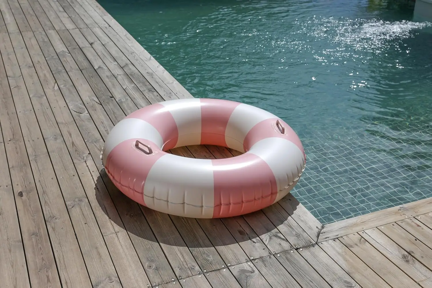 Anillo de natación grande con asas para niños y adultos, tubos interiores de piscina a rayas clásicos de 35 pulgadas, flotadores inflables para piscina, flotador de piscina desnuda Fl
