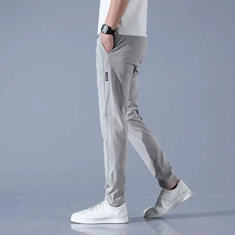 Summer Spring Invisible zipper Open Crotch Ice Silk Pants Casual Black Plus Size Straight Trousers