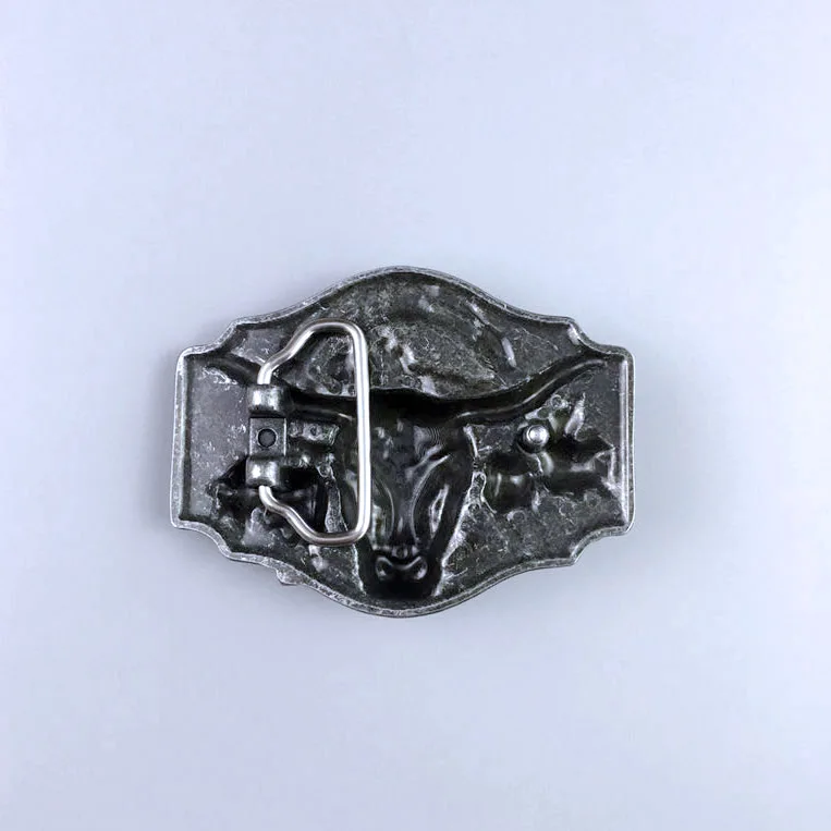 Vintage Bronze Plated Longhorn Bull Rodeo Western Belt Buckle Hebilla BUCKLE-WT098AB