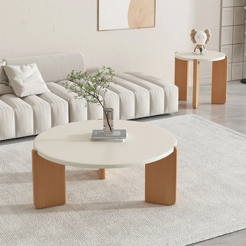 Solid wood round coffee table, living room, home cream house, silent style, small Nordic table, modern minimalist corner table