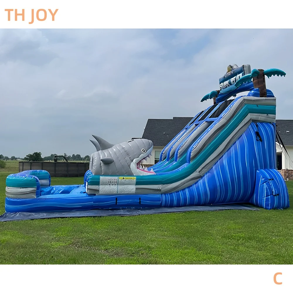 عن طريق السفينة إلى الميناء البحري، موضوع القرش الممرات المزدوجة، منزلق مائي قابل للنفخ مع حمام سباحة للإيجار التجاري