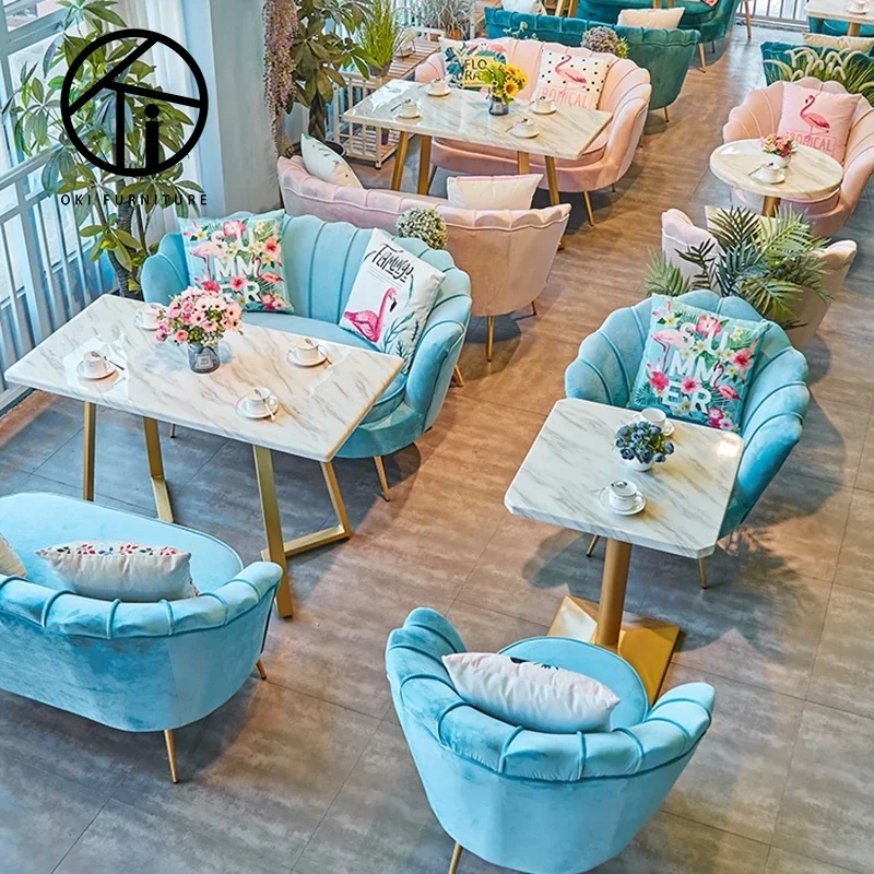 Luxury Restaurant Coffee Shop Cafe Furniture Leather Armchair Dining Room Table Chairs Set Velvet sofa restaurant furniture