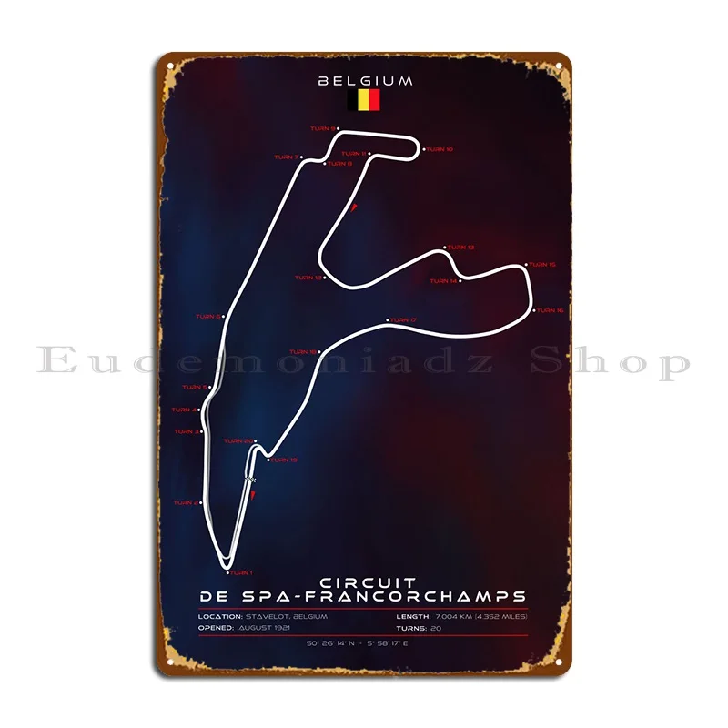 Металлический знак цепи спа Francorchamps, железный Настенный декор, паб, кинотеатр, Фреска, оловянный знак, плакат