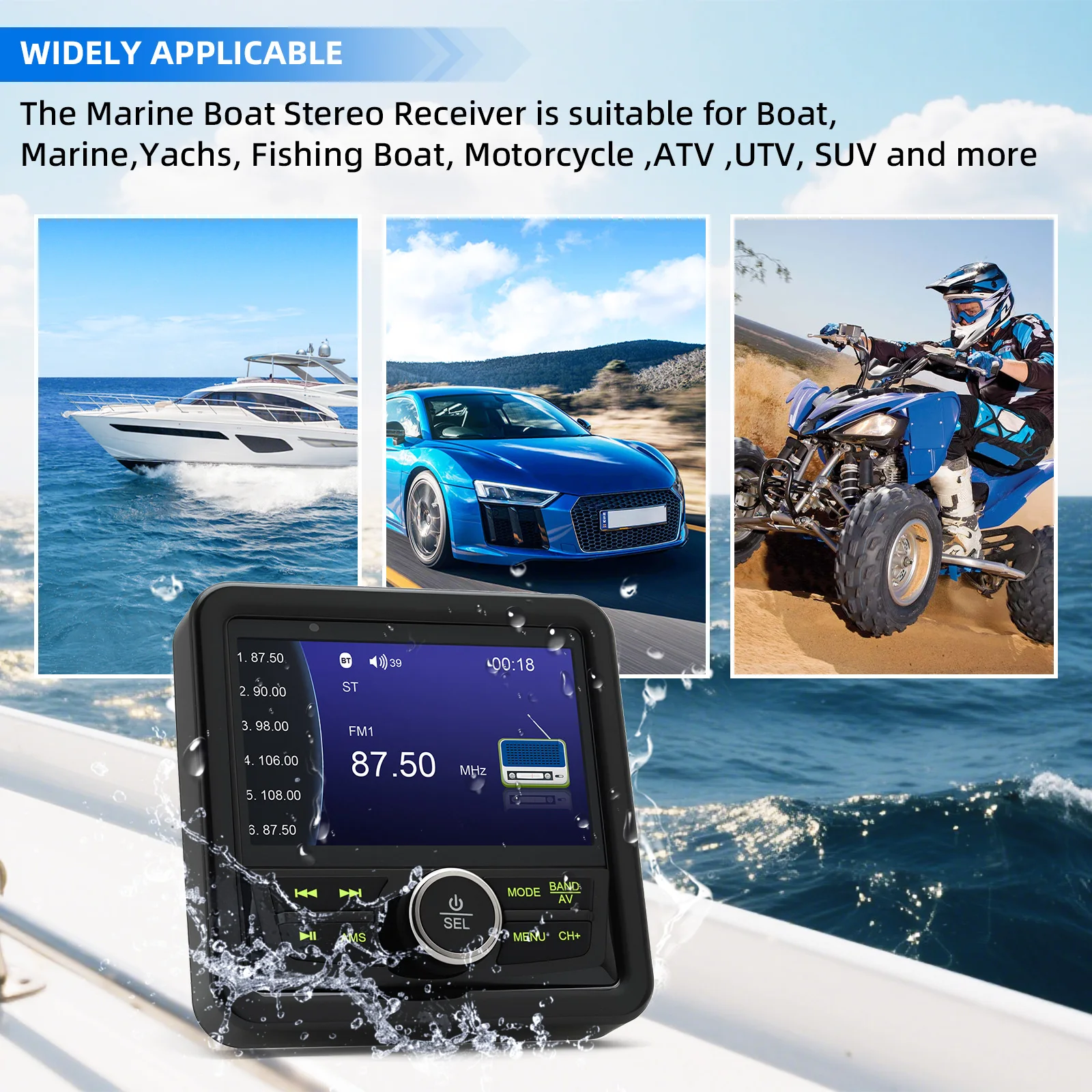

Waterproof Marine Radio Stereo Anti Interference Bluetooth-compatible Media Receiver MP3 Player for Yacht Car Truck SPA UTV ATV