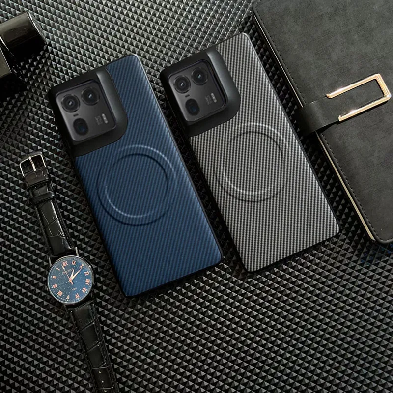 حافظة مغناطيسية لهاتف موتورولا موتو إيدج 60 50 60S S50 Pro Fusion Ultra جلدية من ألياف الكربون غطاء نسيج لـ Magsafe Chagre Shell
