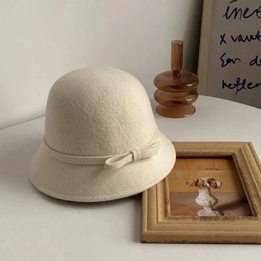 

Retro Hepburnesque Felt Formal Hat Wealthy Heiress Style Panama Cap Bowknot Bucket Hat British Style Ladies