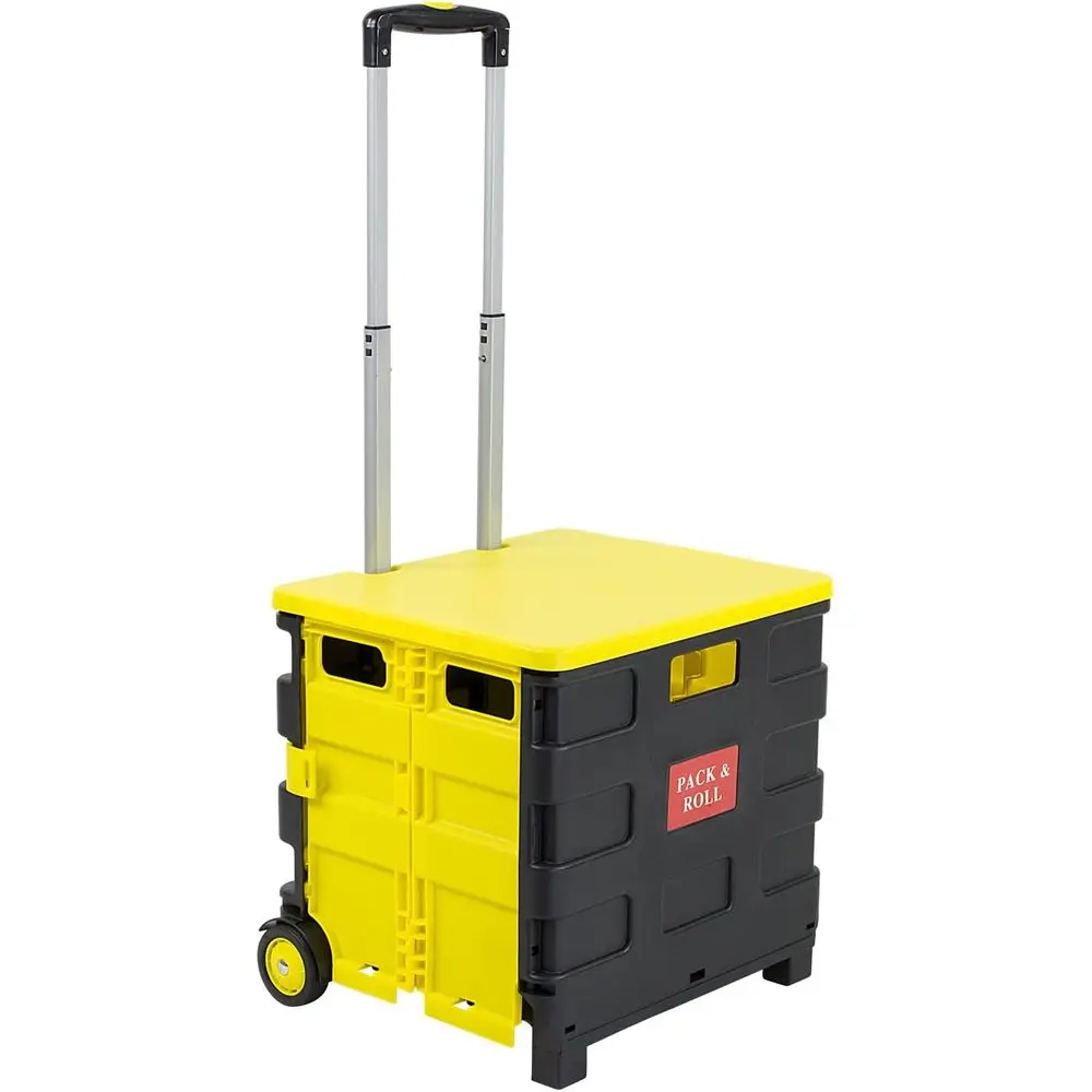 

Collapsible Utility Cart with Lid, 55 lb Capacity, Portable Wheeled Crate for Groceries, Office, and Travel