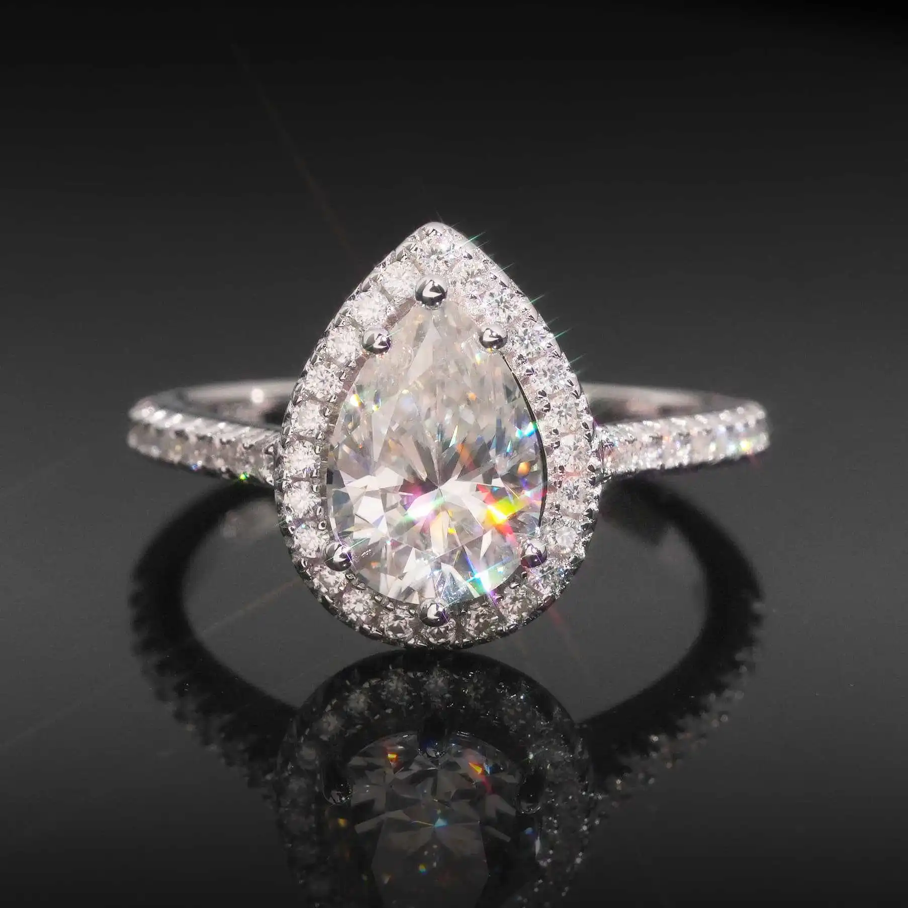 2ct Pear Cut D Moissanite Halo Engagement Ring 925 Sterling Silver Promise Wedding Waterdrop Diamond Rings For Women Jewelry