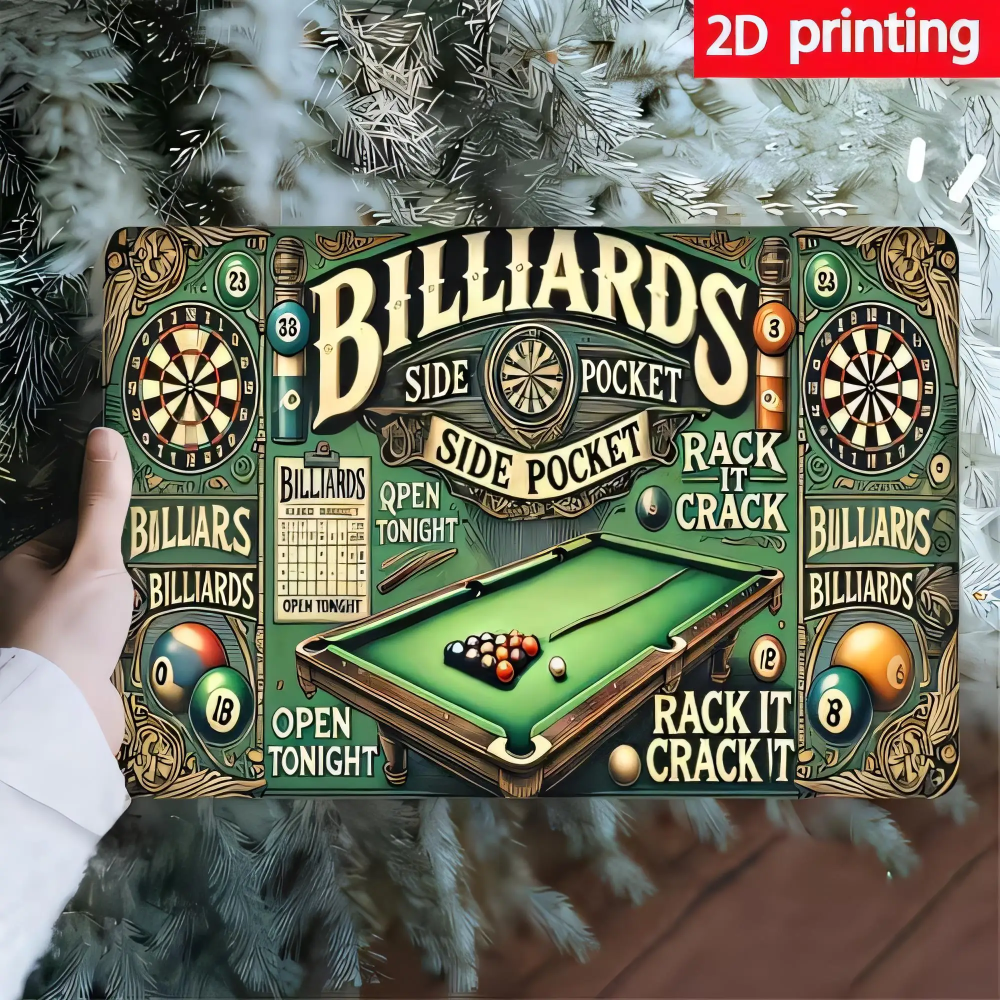 Tin Sign Billiards Side Pocket Vintage 2D Printing Wall Decor Game Room Pool Table Rack It Crack It Open Tonight Metal Plaque Re