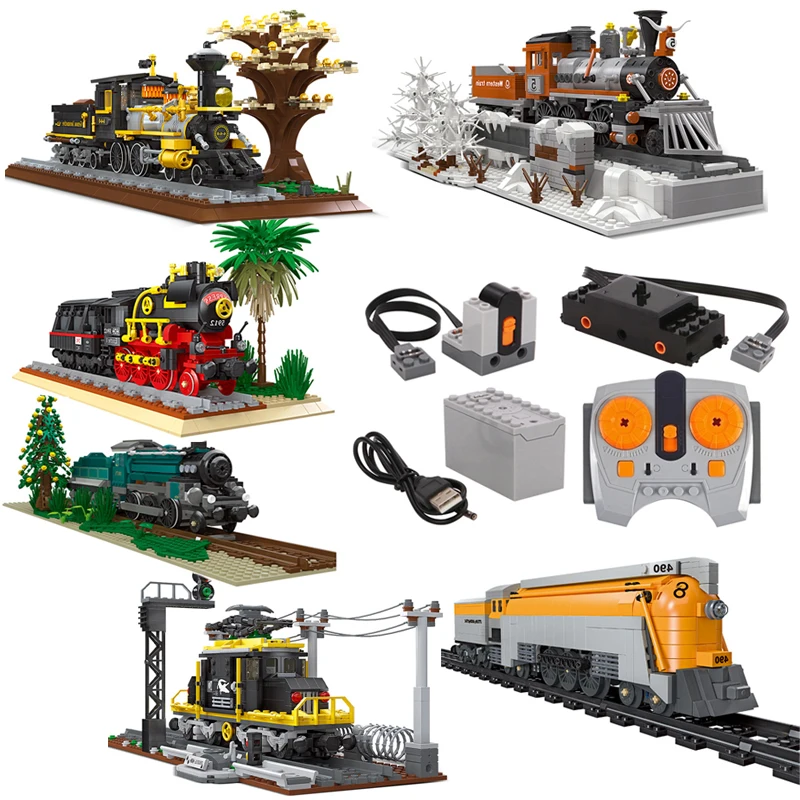 Big Rail Car/Mini Train CO 490 Retro Steam Western Train Genoa Locomotive Building Blocks Model Bricks Toys Compatible With LEGO