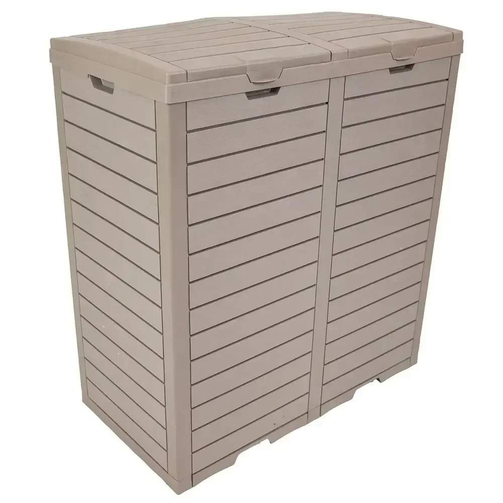 Light Gray 78-Gallon Weather-Resistant Outdoor Patio Trash Bin with Lid and Drip Trays