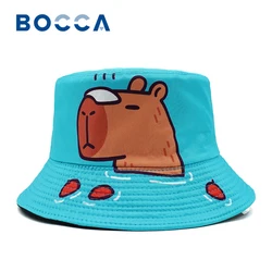 Bocca Cartoon Capybara Bucket Hat Animal Printing Pattern Fisherman Hats Cute Double Sides Panama Cap Sunscreen Caps New Style