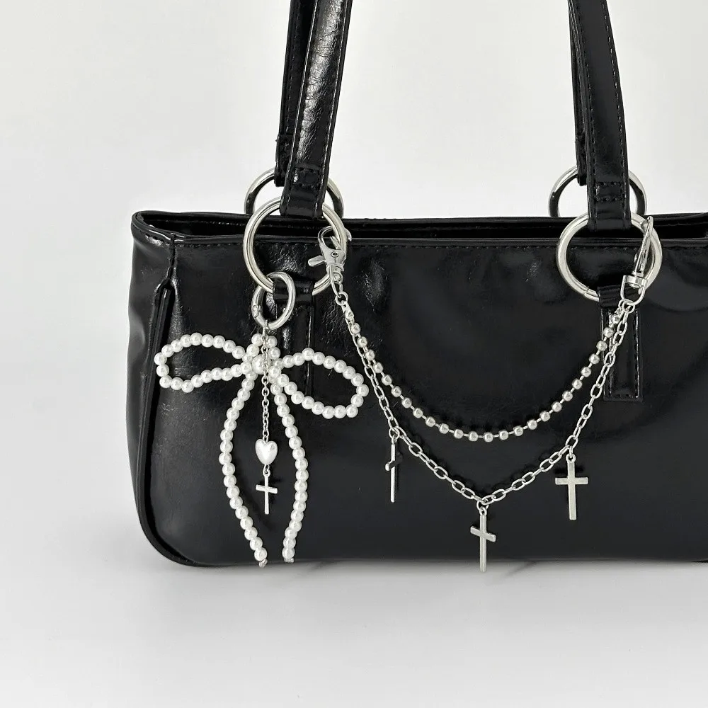 Y2k نمط متعدد الطبقات حقيبة سلسلة نجمة اللؤلؤ حقيبة يد معدنية سحر DIY حقيبة الملحقات الاكريليك مطرز المفاتيح