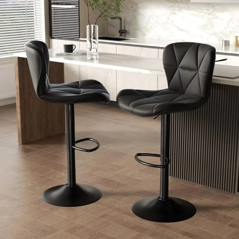 

Modern Bar Stools Set of 2, Adjustable Faux Leather Upholstered Swivel Bar Stools, Counter Height Bar Chairs w/Back