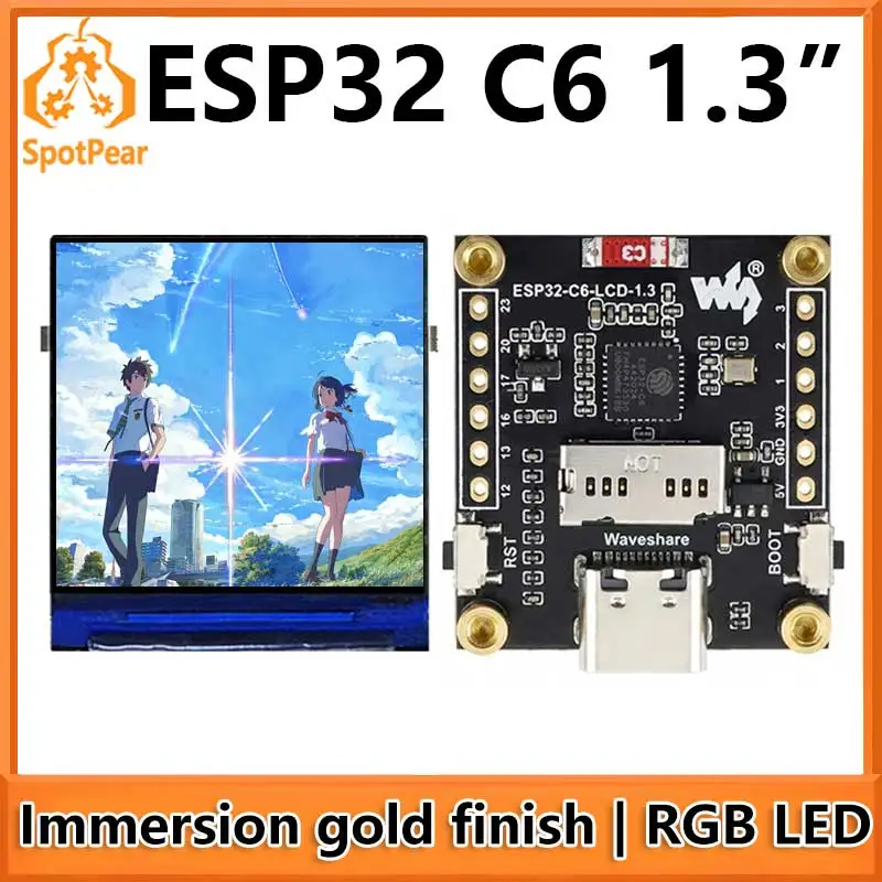 ESP32-C6 LCD Development Board 1.3 inch Display 1.3inch Screen ST7789 240x240 Mini TV SD-Port QST  LVGL For Arduino