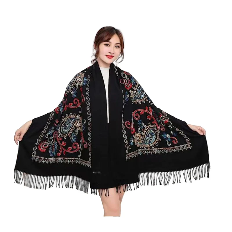 

Brand New Arrived Women Embroider Pashmina Cashmere Scarf Winter New Warm Tassels Scarf Long Size Shawl Fashion Shawl Scarves