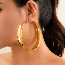 Salircon Exaggerated Metal Wide Round Hoop Earrings Punk Hip Hop Big Rings Earrings Women's Party Nightclub Jewelry Gifts