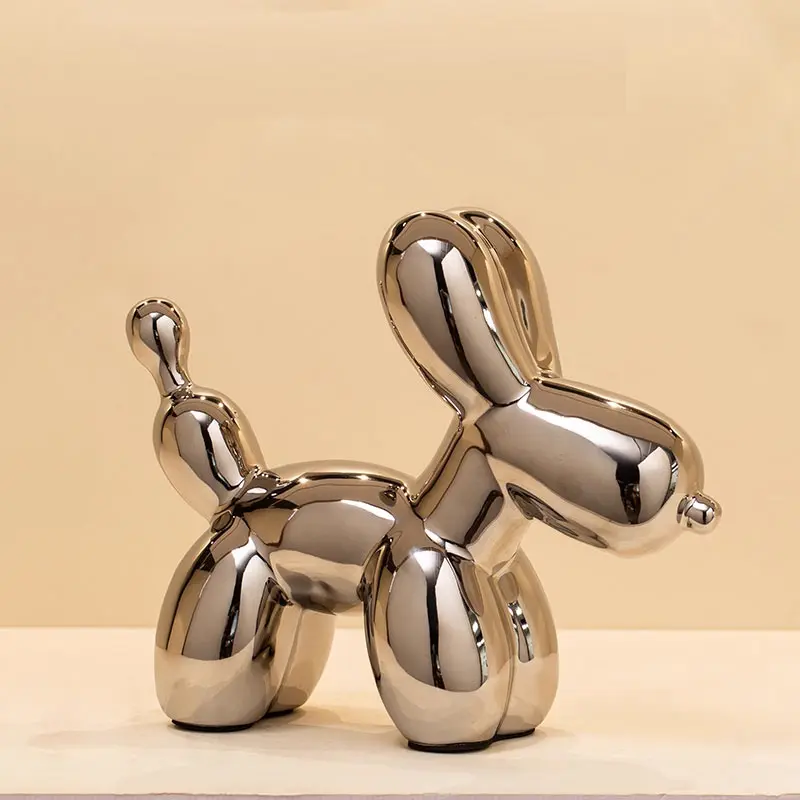 Ceramic Sculptures Silver Balloon Dog Decoration Statue Crafts Figurines Bedrooms Desktop Luxury Home Decor Accessories view 5
