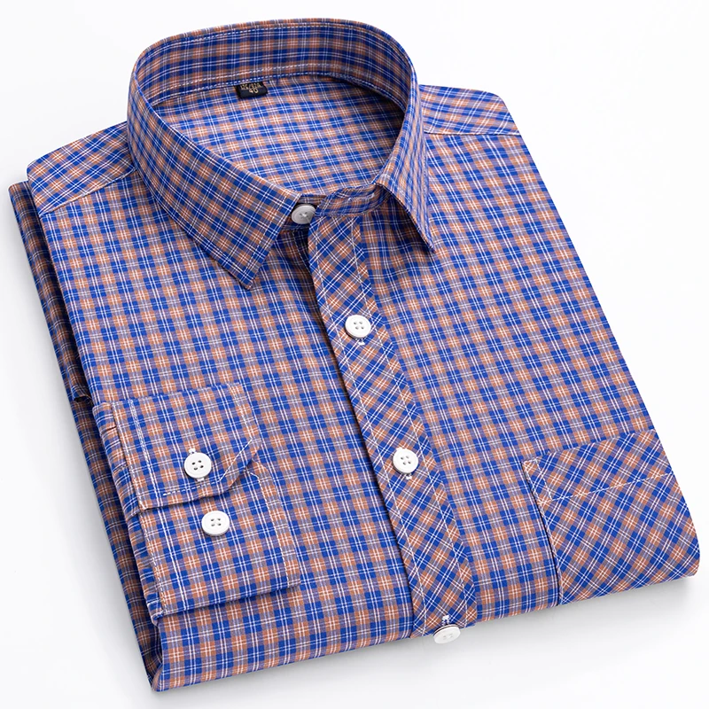 New Men's 100% Cotton Long Sleeve Business Casual Shirt High-end Striped Plaid Design Comfortable Soft Breathable Thin Shirt