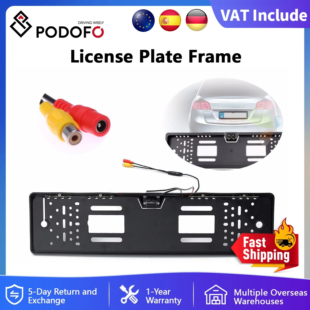 Podofo Auto-Rückfahrkamera, EU, europäischer Nummernschildrahmen, IP67, wasserdicht, Nachtsicht, Rückfahrkamera, 4-LED