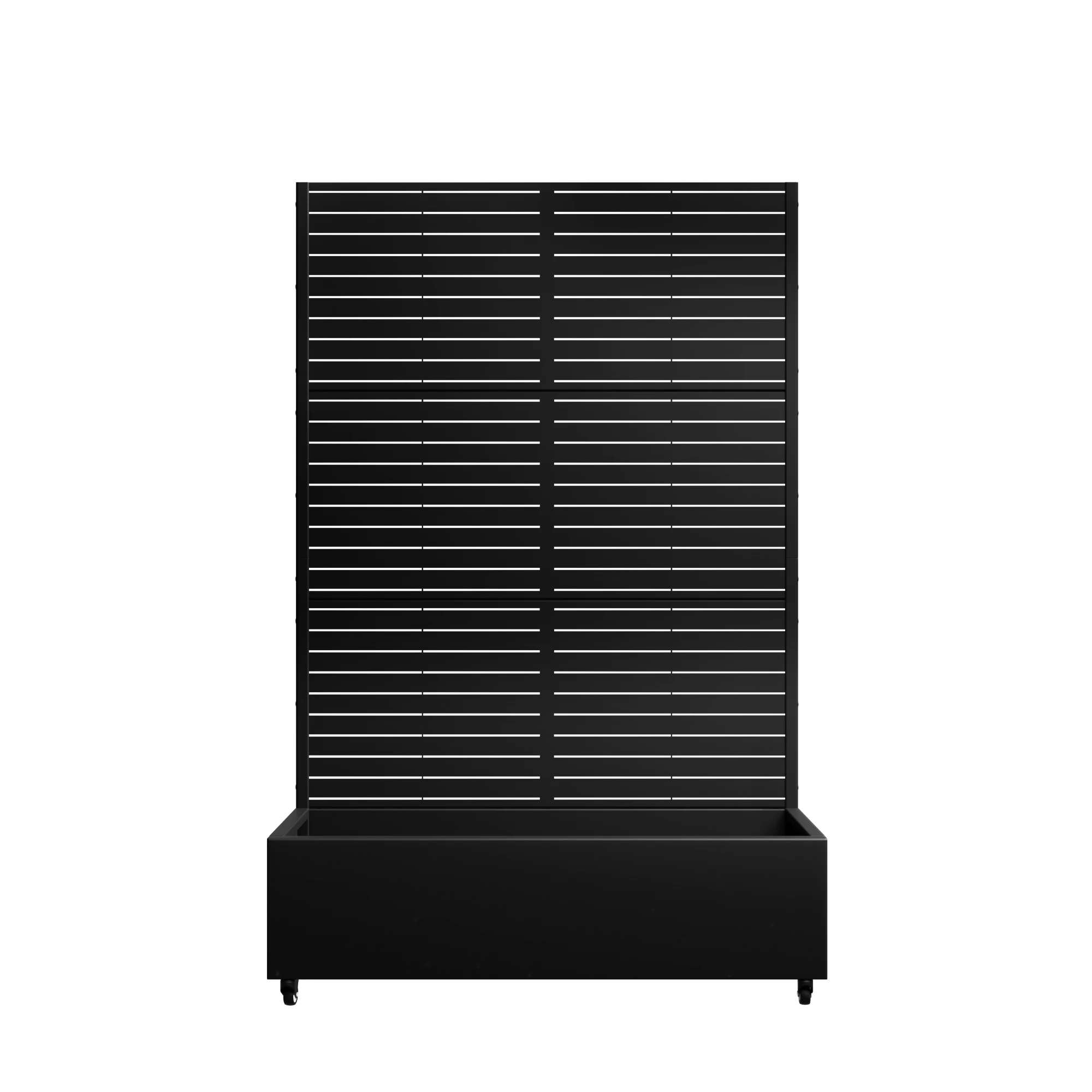 6 ft H x 4 ft W Metal Planter Box Privacy Screen with Trellis and Wheels, 38-Gallon Outdoor Raised Garden Bed with Lockable Casters, Black
