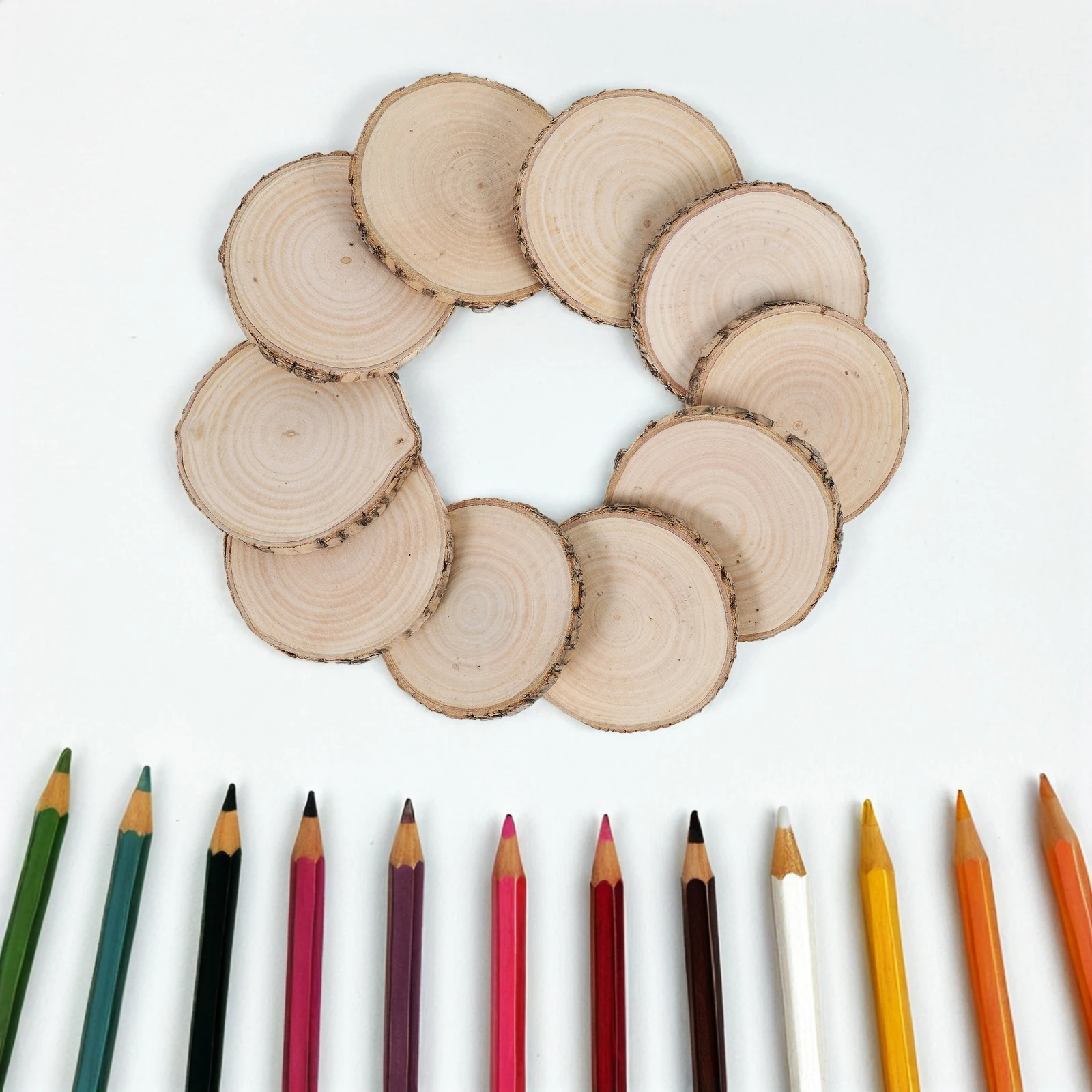 

10pcs Natural Slices For Crafts Round Wooden Circles Diy Projects Painting Carving Miniature Displays Pieces Home Decor Table