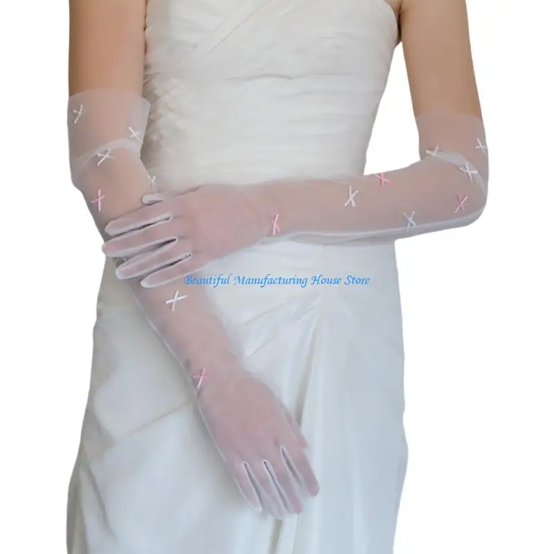 

E56A 2pcs Fashionable Lace Gloves Sophisticated Outfit Glove Romantics Bridal Mittens for Weddings and Costume Parties