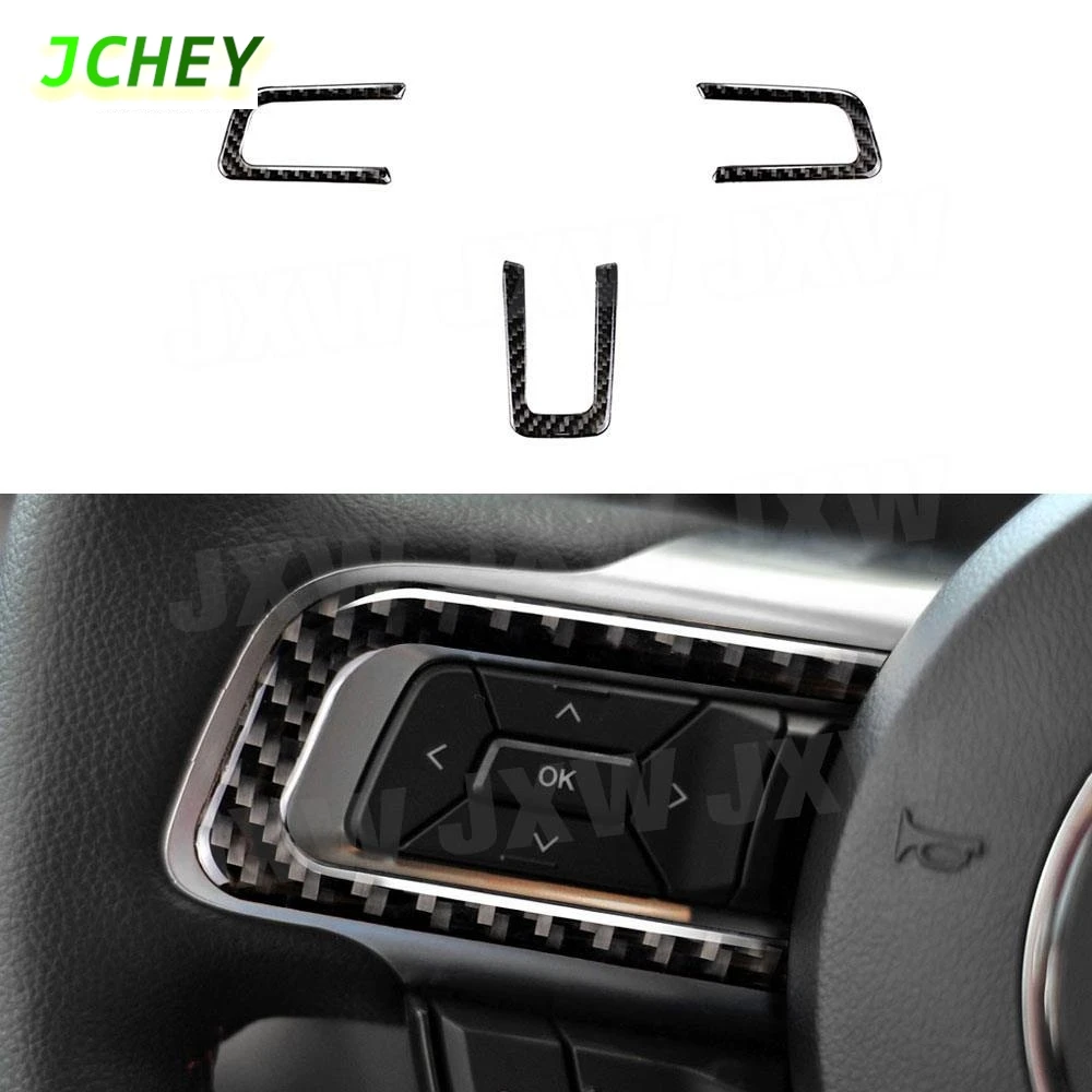 

JCHEY Carbon Fiber Car Steering Wheel Key Button Frame Trim Mouldings Cover Stickers For Ford Mustang 2015 -2019