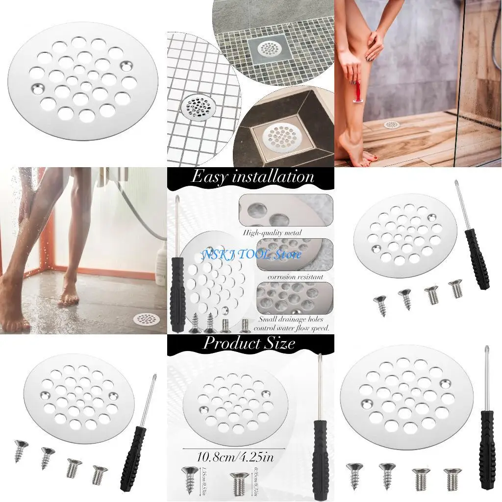 L8RC 304 Stainless Steel Bathroom Drain Cover Set Featuring 4 1/4 In Drain Hole For High Flows And Clog Prevention In Showers