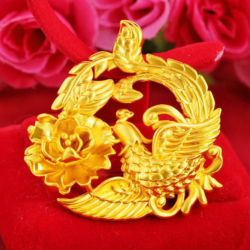 Colgante de flor de Fénix de oro y arena de Vietnam para mujer, collar de oro de imitación de nueve días de baile, regalo de cumpleaños