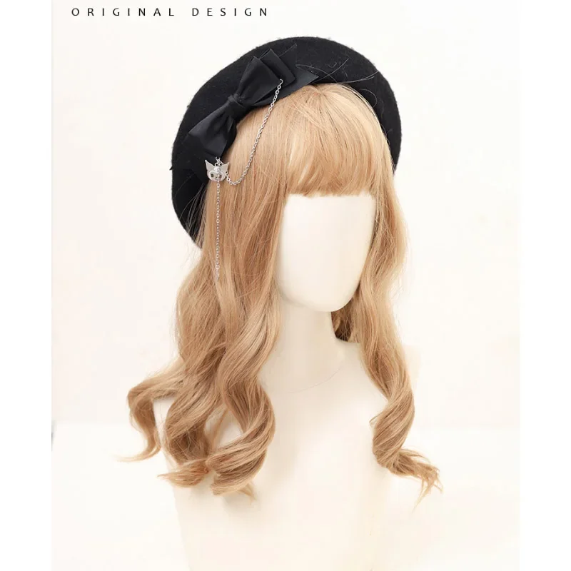 Kawaii Kuromi Cartoon Bow Tie Berets Women Anime Sanrioed Girl Heart Cute Jk Sweet Cool Autumn Winter Hat Girl Gift